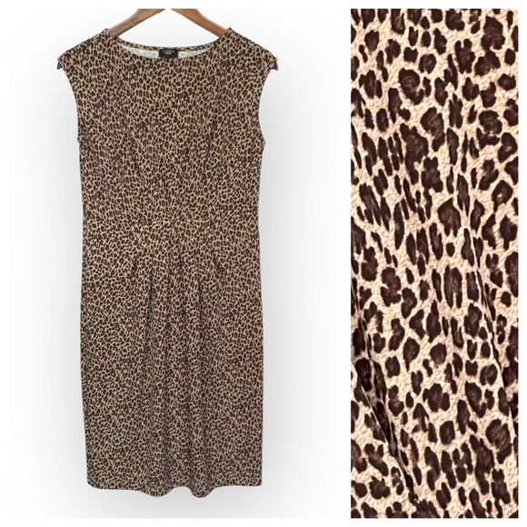Talbots Sheath Dress Women Size PS Brown‎ Animal Print Stretch Sleeveless - Picture 1 of 10